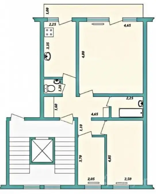 3 xonali kvartira sotiladi − 75 m²