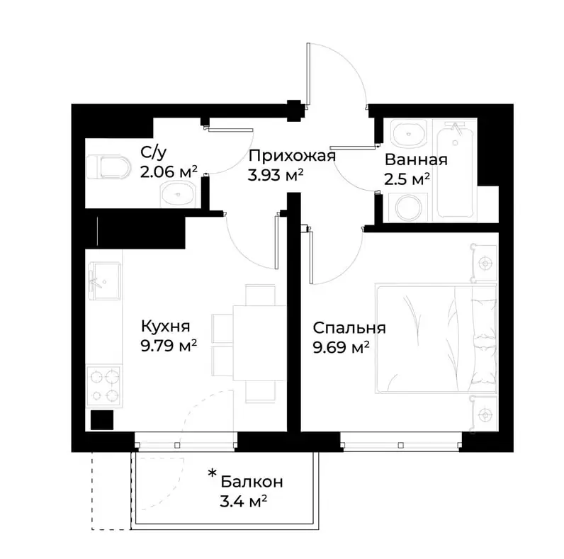 Продается 1-комнатная квартира − 29 м²