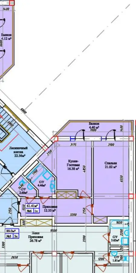 2-комнатная квартира − 61.4 м², 7/10 этаж