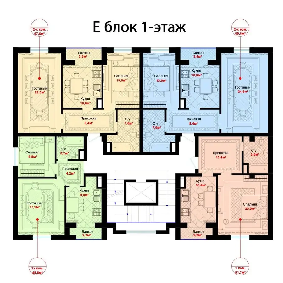 1 xonali kvartira sotiladi − 51.7 m²