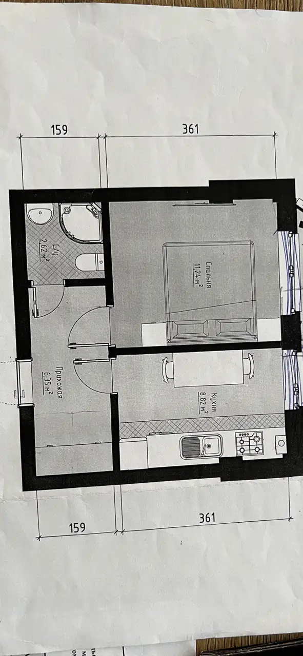 Продается 2-комнатная квартира − 37 м²