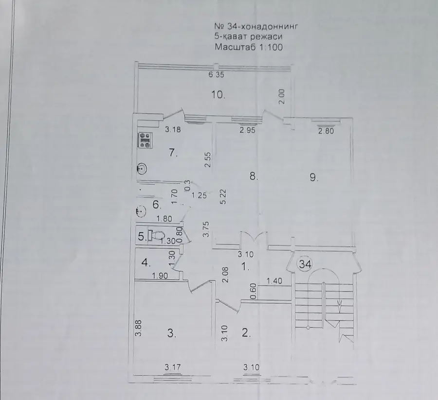 4 xonali kvartira sotiladi − 92 m²