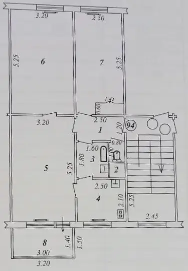 3 xonali kvartira sotiladi − 61 m²