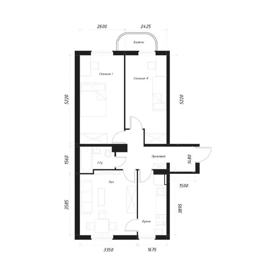 3 xonali kvartira sotiladi − 56 m²