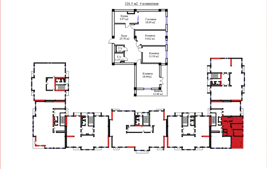 4 xonali kvartira sotiladi − 126.5 m²