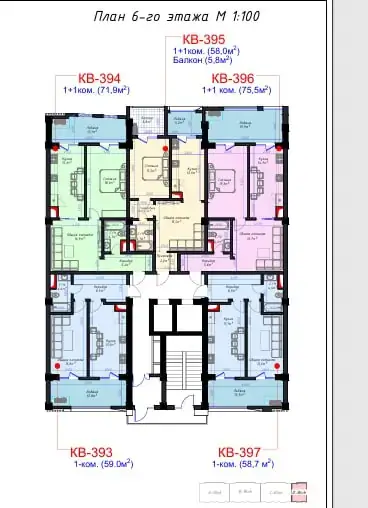 Продается 1-комнатная квартира − 59.8 м²