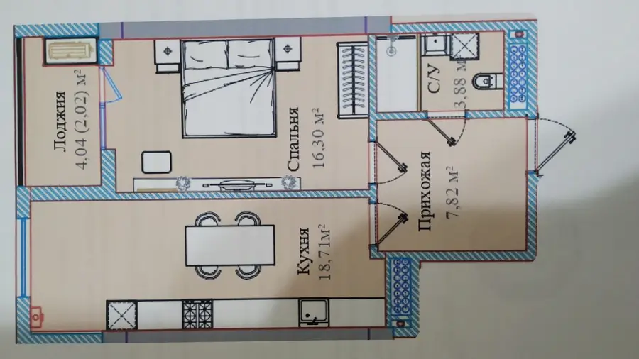 Продается 1-комнатная квартира − 49 м²