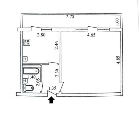 1-комнатная квартира − 42 м², 4/9 этаж