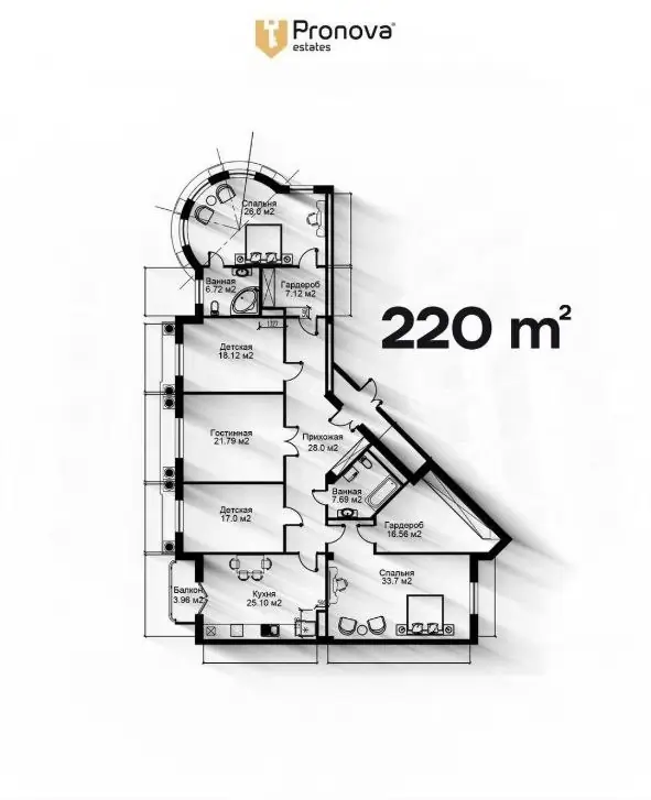 Более 5 xonali kvartira sotiladi − 220.6 m²