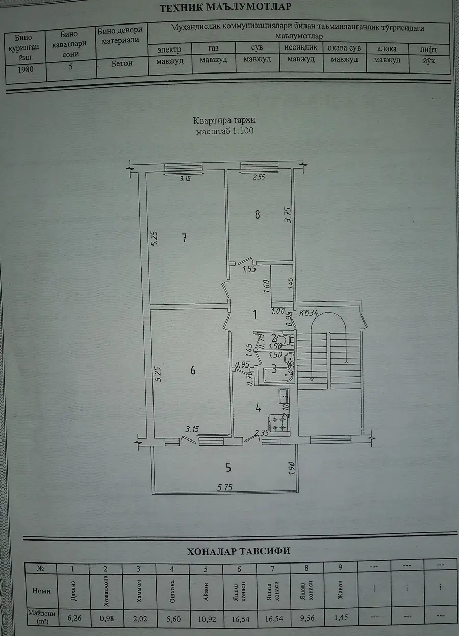 3 xonali kvartira sotiladi − 71 m²