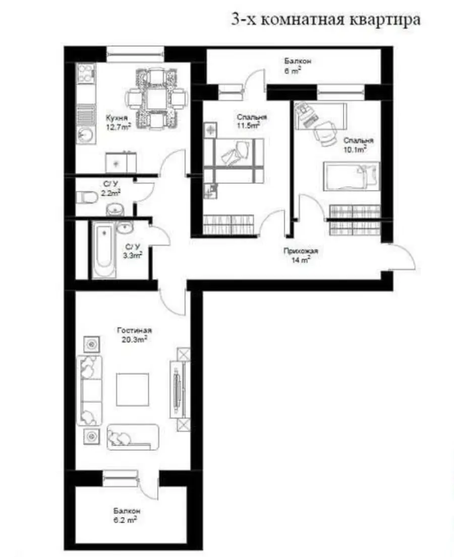 3 xonali kvartira sotiladi − 86.8 m²