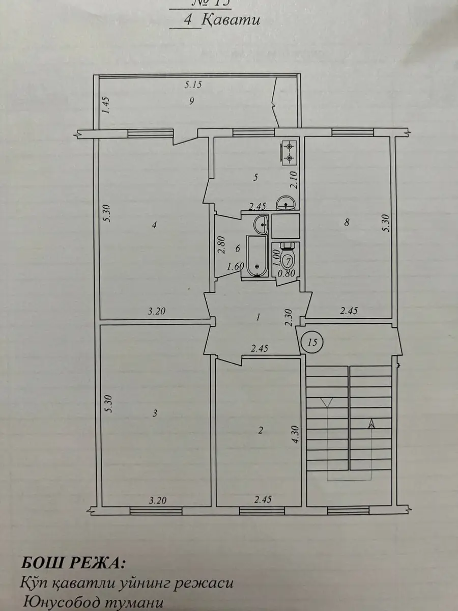 4 xonali kvartira sotiladi − 80 m²