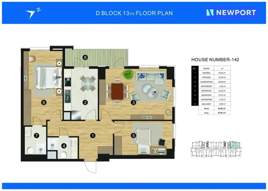 2 xonali kvartira sotiladi − 85 m²