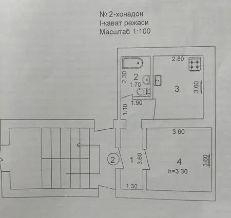 1 xonali kvartira − 33.8 m², 1/2 qavat