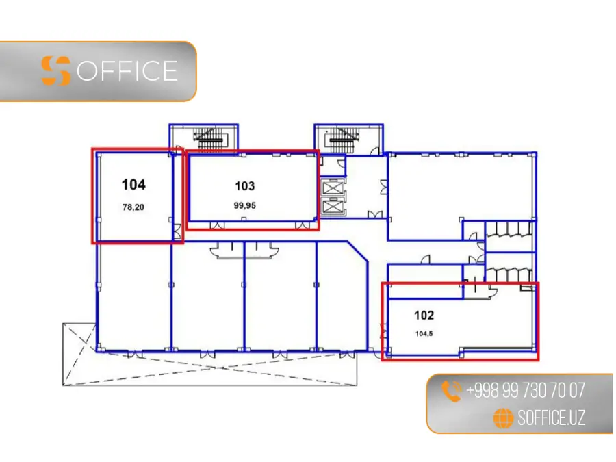 Ijaraga ofis − 78 m²