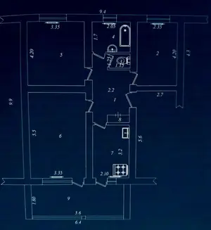 3 xonali kvartira − 77 m², 2/4 qavat